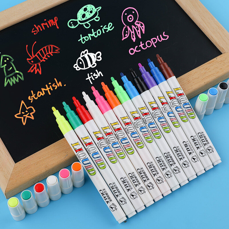 12 لون/مجموعة أقلام سائلة قابلة للمسح بالطباشير أقلام زجاجية للويندوز السبورة أقلام ملصقات قلم حبر سائل أدوات السبورة للمكتب