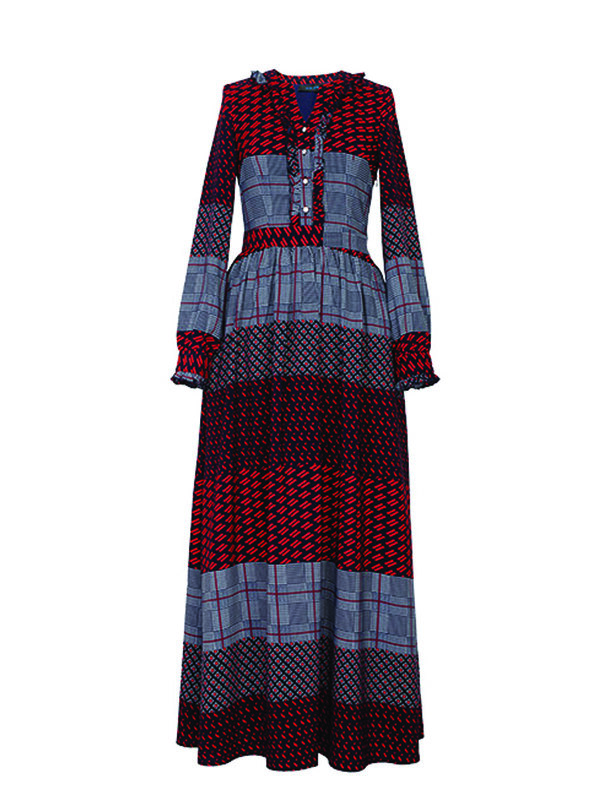 SB9447 OLOMM 2020 نمط جديد NF7004E أعلى جودة المرأة فستان بأكمام طويلة الرجعية الطباعة كبيرة سوينغ تنورة كولوربلوك التنانير الطويلة #4