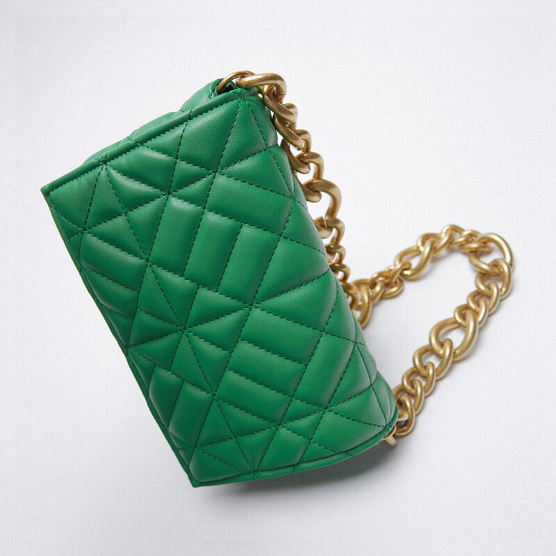 لينة بولي Leather الجلود سلسلة حقيبة كتف العلامة التجارية تصميم المرأة عادية المحافظ وحقيبة يد الأخضر مخلب حمل الحقائب للنساء جودة عالية