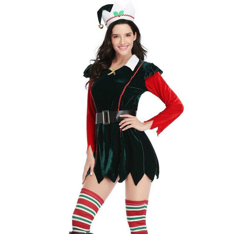 فستان نسائي على شكل شجرة الكريسماس طقم أزياء على شكل قبعة وحفلات الملكة مجموعة أزياء غريبة لعيد الميلاد للبنات ملابس بدون سوكتس