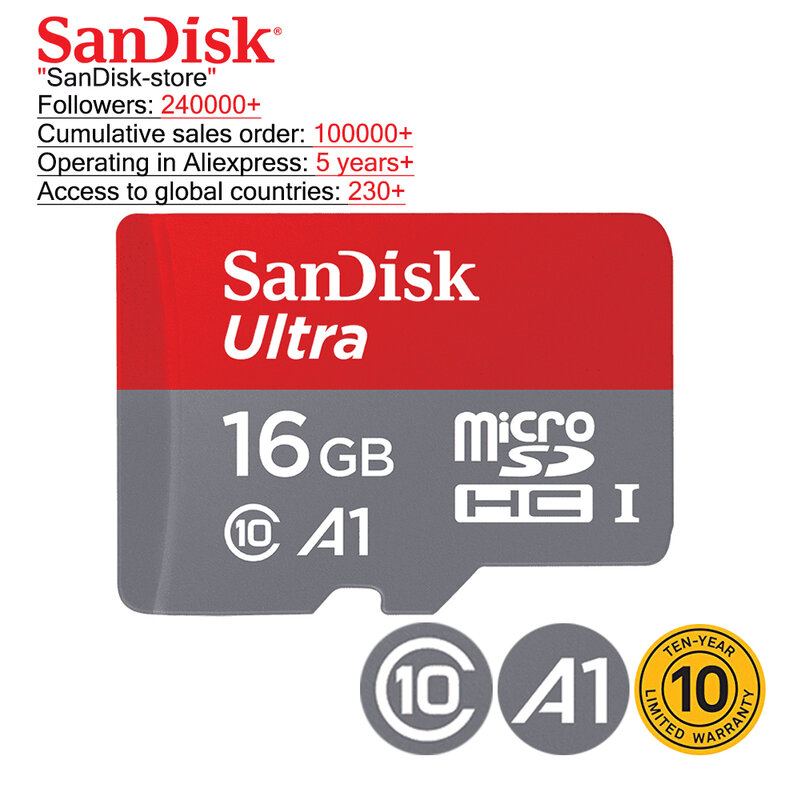 سانديسك-بطاقة مايكرو اس دي 100% أصلية ، A1A2 ، TF ، فئة 10 ، 16 جيجا ، 32 جيجا ، 64 جيجا ، 128 جيجا ، بطاقة ذاكرة ، بطاقة فيديو u3