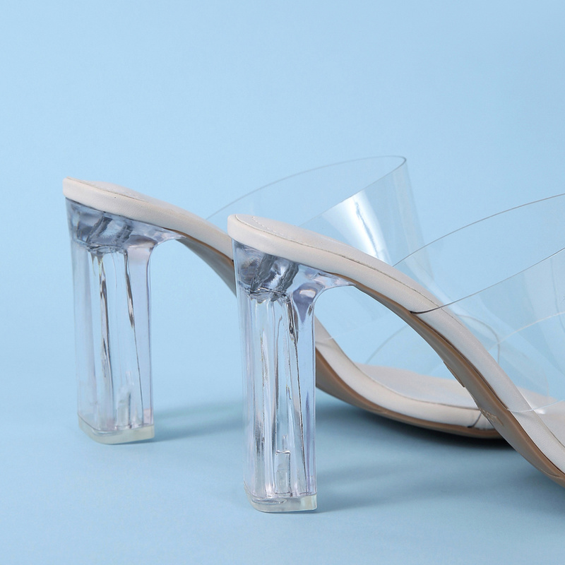 حذاء نسائي صيفي موضة 2021 بكعب عالي شفاف صندل نسائي ذو مقدمة مربعة حذاء نسائي بكعب عالي شفاف للزفاف