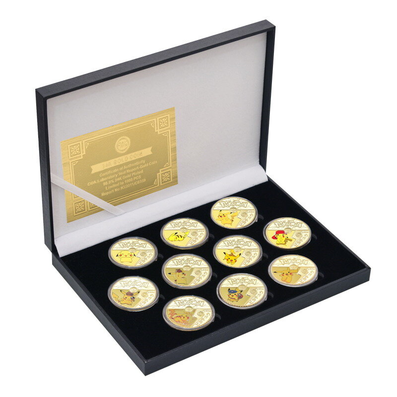 أنيمي جيب وحوش مطلية بالذهب العملات المعدنية المقتنيات مع حامل عملة اليابانية البوكيمون تذكارية عملة هدية دروبشيبينغ