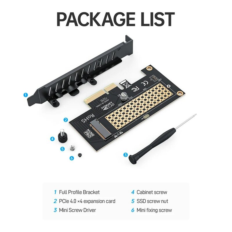 بطاقة مهايئ AMPCOM M.2 NVME SSD to PCIe 4.0 ، بطاقة توسيع 64Gbps SSD PCIe 4.0 X4 حاسوب شخصي مكتبي ، PCI-E GEN4 بأقصى سرعة