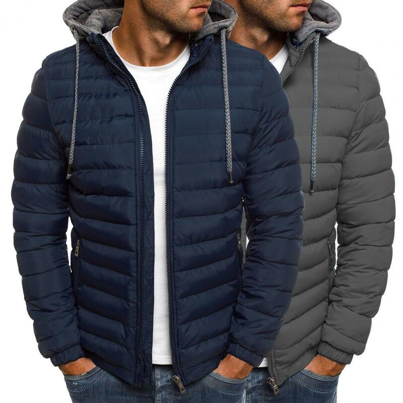 معطف رجالي بلون جيوب عادية مبطن بلون معطف الشتاء