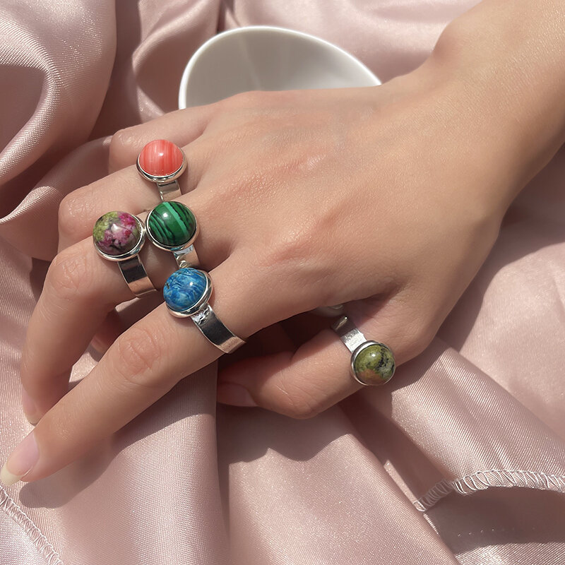 العصرية الحجر الطبيعي خواتم للنساء زوجين خواتم الزفاف الفولاذ المقاوم للصدأ خاتم مجوهرات حفلة خاتم يدوي الصنع 2021