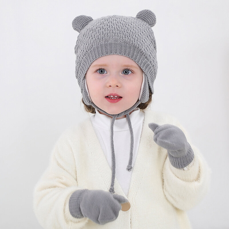 الشتاء الطفل قبعة مع قفازات متعدد الألوان لطيف الضفائر قبعة بونيه الدافئة يندبروف سدادات حماية الأذن قبعة الرضع طفل الملحقات