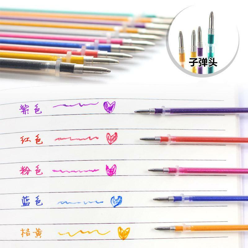 100 متعدد الألوان قلم حبر جاف جل تسليط الضوء على مجموعة الملء الملونة قطع غيار أقلام مشرقة اللوازم المدرسية المستشارية قلم حبر جاف
