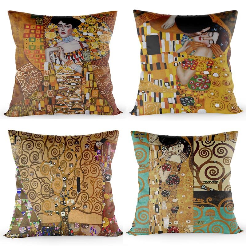 غطاء وسادة مخصص من Gustav Klimt Lebensbaum ، غطاء مربع بسحاب 40x40 سنتيمتر ، غطاء وسادة مزخرف للمنزل ، توصيل مباشر