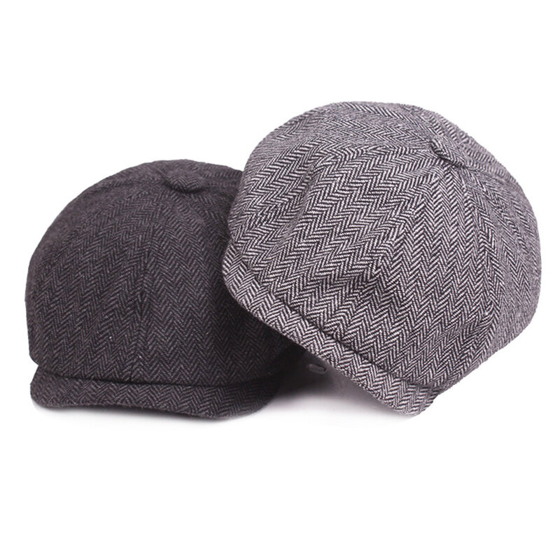 قبعة تويد متعرجة عتيقة للرجال ، قبعة تويد غاتسبي بيكي بليندرز ، قبعة مسطحة لبائع الصحف ، الربيع والشتاء