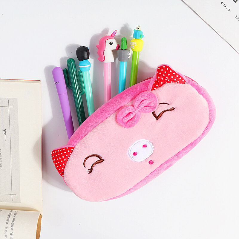 Kawaii الكرتون الحيوان مقلمة حقيبة أدوات مكتبية القلم حقيبة لعب للأطفال أفخم دمية محفظة اللوازم المدرسية هدية عالية الجودة