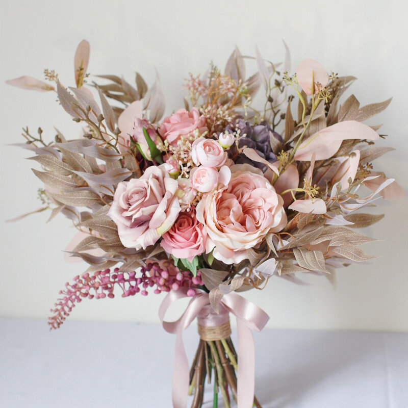 SESTHFAR-باقة من الورود والفاوانيا الوردية ، باقة يدوية للزفاف ، راموس حقيقي ، باقات فاوانيا ريفية صناعية #1