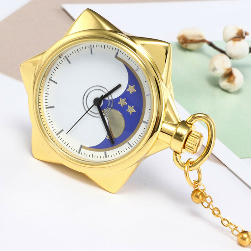 ساعة جيب عتيقة ، سلسلة ذهبية خماسية النقاط ، قلادة سلسلة برونزية عصرية للجنسين ، هدايا الجد والأب
