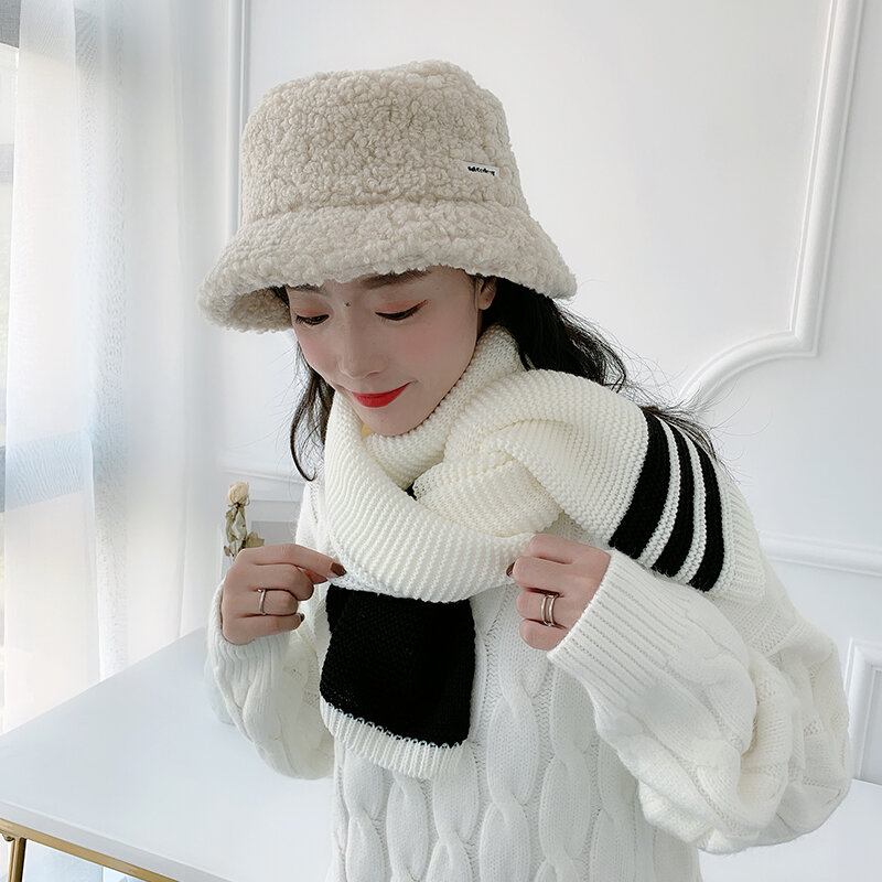 قبعة الإناث الشتاء الكورية نمط صوف الضأن قبعة بحافة اليابانية لطيف المخملية قبعة بحافة الخريف والشتاء الإنترنت المشاهير