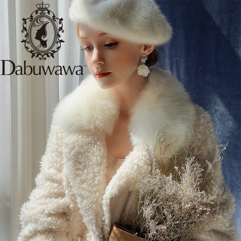 Dauwawa معطف نسائي طويل من فرو الأغنام, معطف نسائي سميك طويل من فرو الثعلب يمكن ارتداؤه في الخارج مناسب للخريف والشتاء طراز DT1DFR014