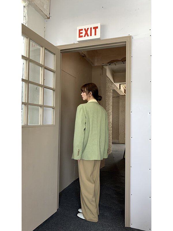 الأخضر دعوى معطف المرأة الربيع والخريف 2021 جديد تصميم غير رسمي الشعور عالية شعرية دعوى