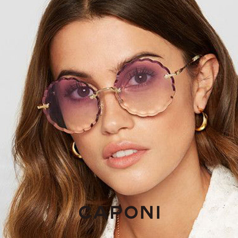 CAPONI بدون شفة النظارات الشمسية النساء روزي زهرة على شكل دائري المرأة نظارات التدرج الموضة العصرية خمر مصمم النظارات BJ118