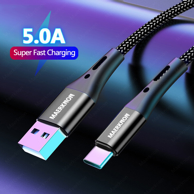 5A USB نوع C كابل شحن سريع سلك لسامسونج غالاكسي S10 S9 زائد شاومي mi9 هواوي الهاتف المحمول USB C نوع-C شاحن الحبل