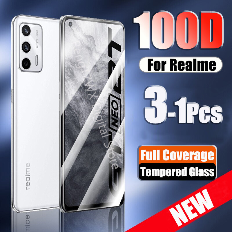 100D الزجاج المقسى ل Realme 6 7 8 برو X50 X7 الزجاج واقي للشاشة على Narzo 30 GT Neo Neo2 8i C21 C21Y C25 S طبقة رقيقة واقية