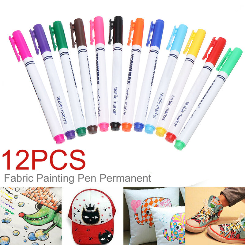12 قطعة/مجموعة الملونة النسيج اللوحة ماركر الدائم النسيج أقلام ل تي شيرت الملابس DIY تصميم المدرسة الأطفال اللوحة أداة
