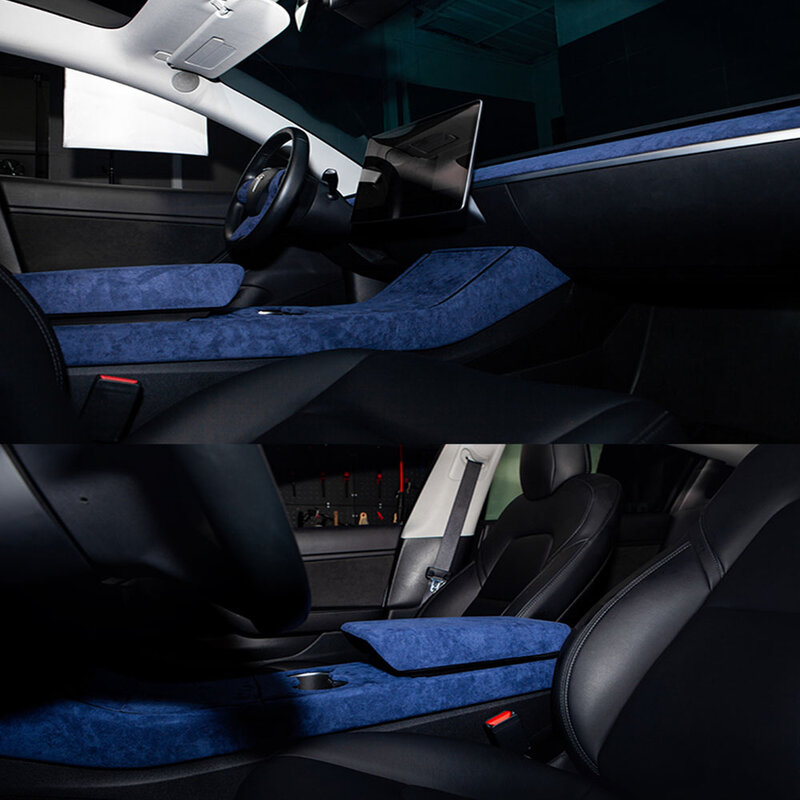جديد تسلا نموذج 3 الملحقات الداخلية الجلد المدبوغ غطاء ل Model3 / Y وحدة التحكم المركزية مسند الذراع صندوق عجلة القيادة لوحة القيادة فتحات الهواء