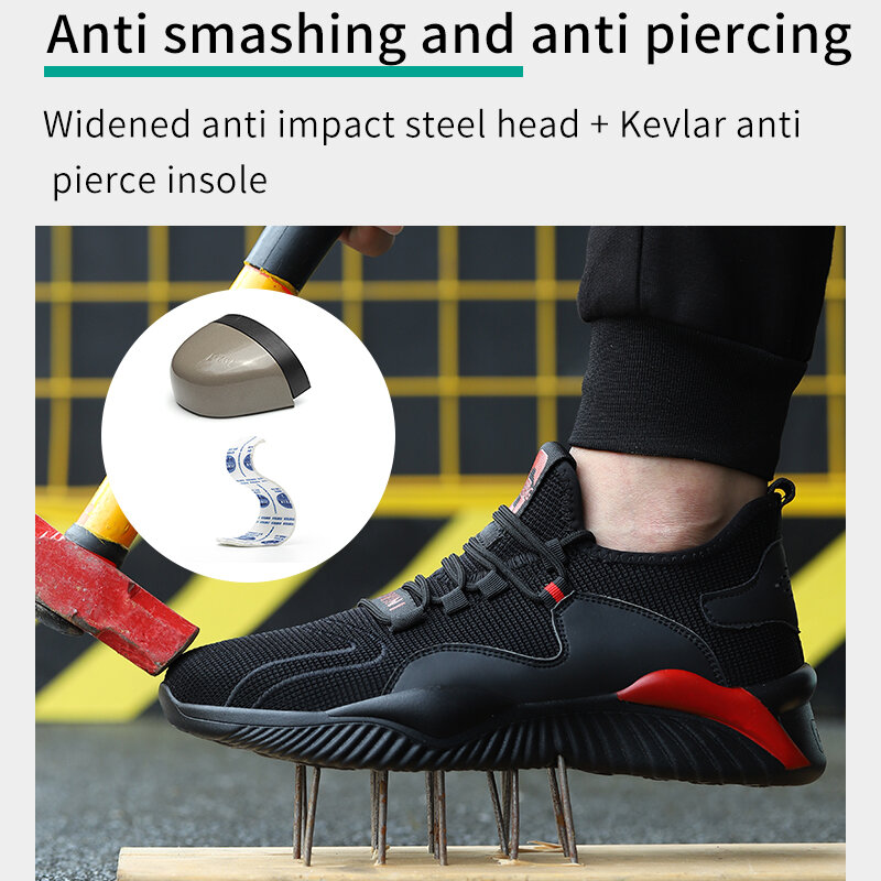 الصناعية الرجال أحذية عمل الصلب تو سلامة العمل الرجال حذاء من الجلد مكافحة تحطيم السببية حذاء رياضي خفيفة الوزن Freeshipping