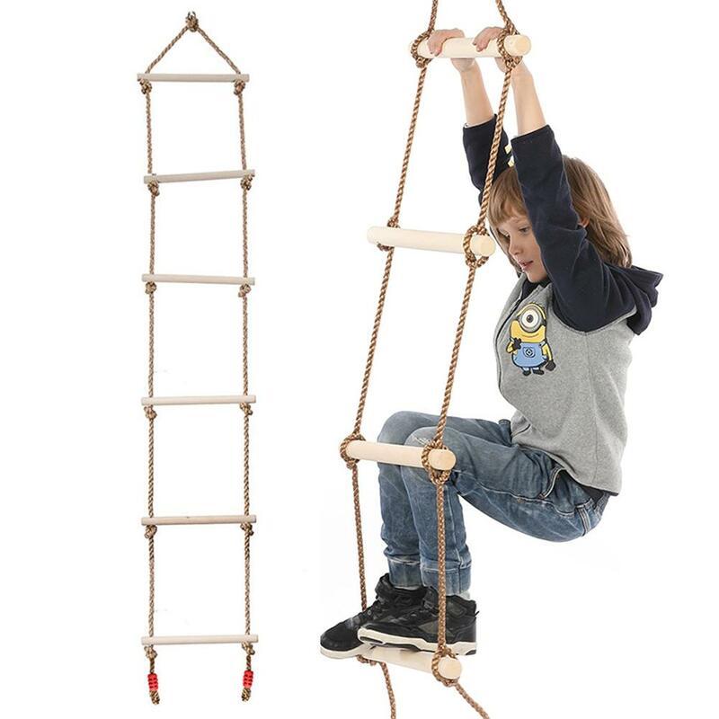 لعبة لياقة بدنية للأطفال 6-rung سلّم بحبال خشبي أرجوحة معلقة حبل تسلق معدات التمرين للفناء في الهواء الطلق