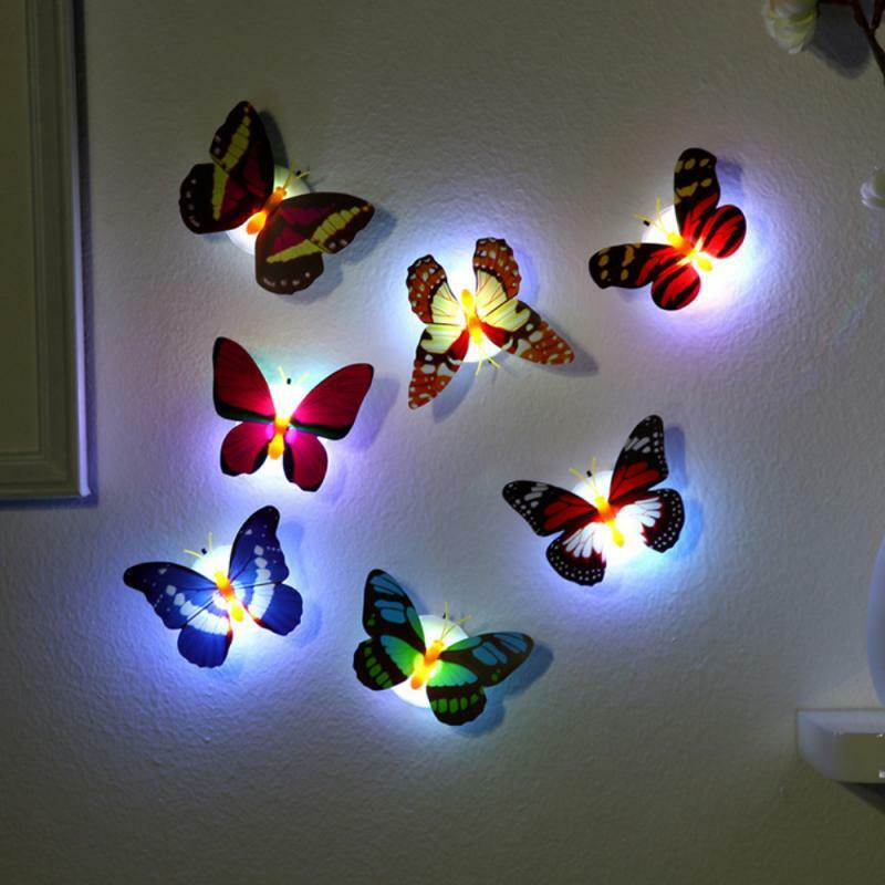 الإبداعية سبعة ألوان تضيء فراشة ضوء الليل قابلة للالتصاق LED ضوء الجدار الزخرفية هدية حفل زفاف الجدار مصباح معلق