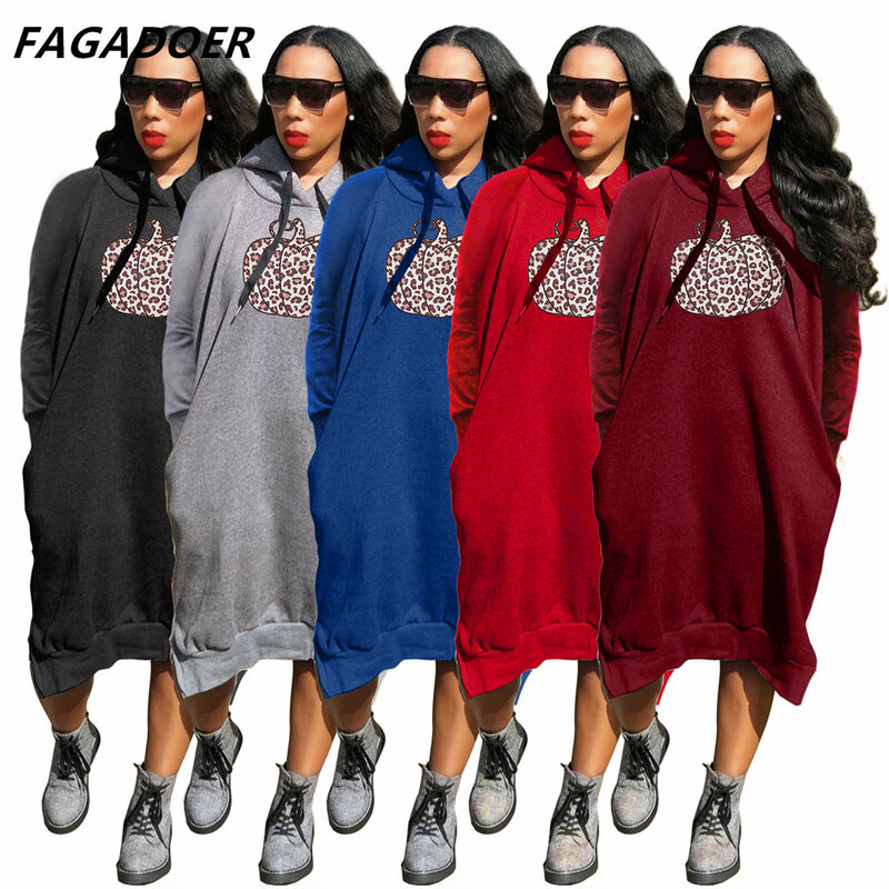 فستان خريف 2021 من FAGADOER فستان نسائي غير رسمي ملابس خروج واسعة بقلنسوة نمط مطبوع جيوب فساتين نسائية ملابس #1