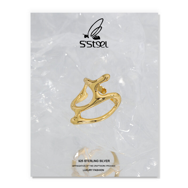 S'STEEL-خاتم نسائي مفتوح من الفضة الإسترليني عيار 925 ، خاتم بتصميم كوري بسيط ، 925