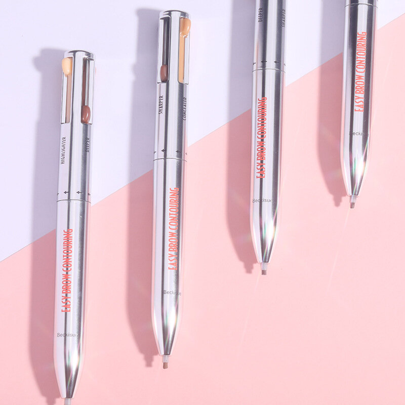 قلم الحواجب الجديد أربعة ألوان الدورية الكرة نقطة قلم الحواجب مقاوم للماء والعرق واقية أربعة في واحد أربعة الأساسية قلم الحواجب