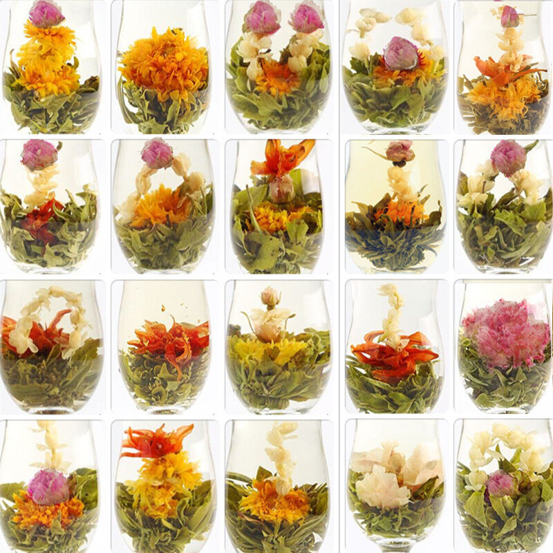 20 قطع تزهر زهرة مختلفة زهرة يدوية الصنع الشاي الصينية المزهرة كرات الحرف العشبية الزهور هدية التعبئة