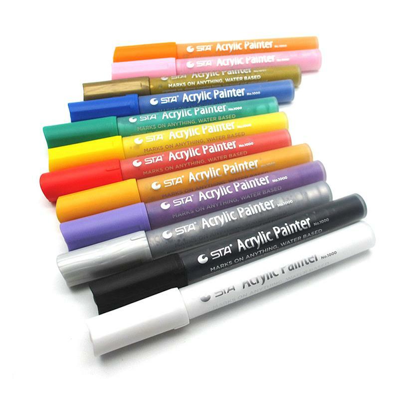 الاكريليك رسم الكتابة على الجدران قلم تحديد 12 ألوان توقيع القلم السيراميك الأسود بطاقة القلم الرسم الملون القلم اللوازم المكتبية المدرسية