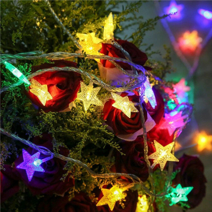 عيد الميلاد 1.5m 3m Led ستار سلسلة شكل نجمة عطلة حديقة ديكور حفلات الزواج مصابيح حفلات ، الجنية أضواء البطارية