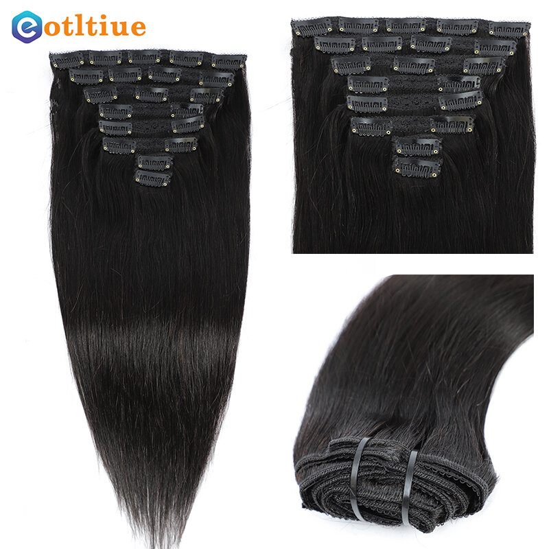 Eotltiue البرازيلي ريمي مشبك شعر مستقيم في شعر مستعار بشري اللون الطبيعي 8 قطعة/مجموعة رئيس كامل 120G للنساء السود
