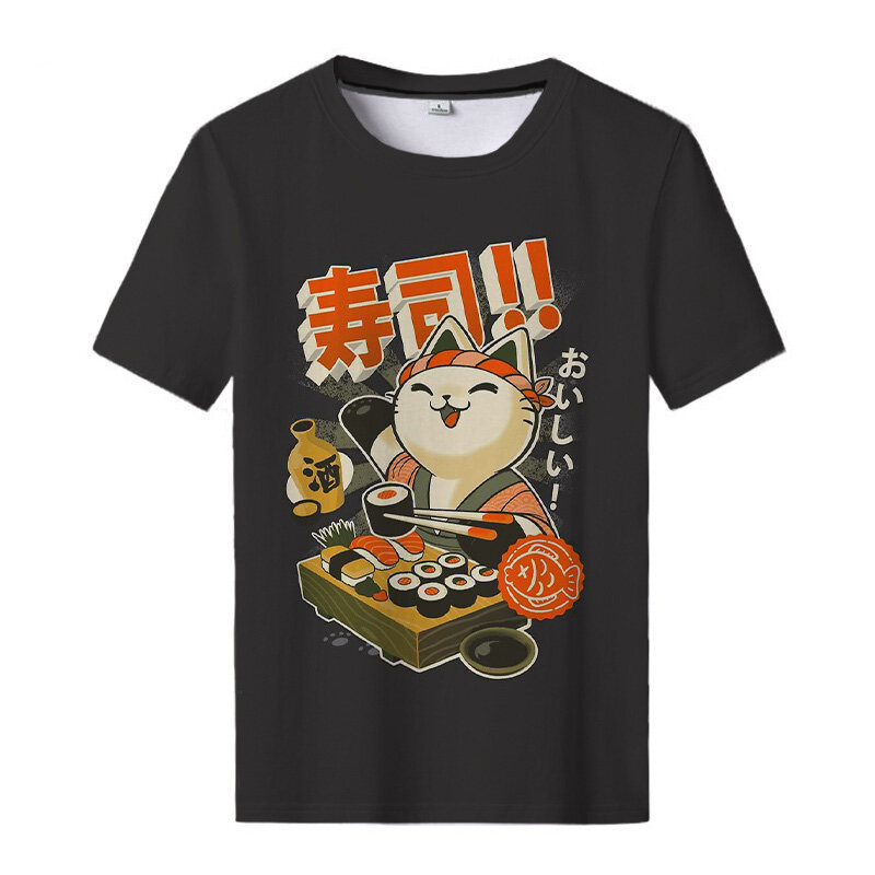 جديد Ramen القط تي شيرت لطيف قصيرة الأكمام قمصان للجنسين الصيف تي شيرت Harajuku اليابان مضحك تي شيرت
