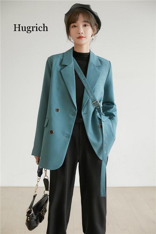 بدلة فضفاضة غير رسمية باللون الأزرق للنساء ، جاكيت عصري بتصميم جديد للربيع والخريف ، 2021