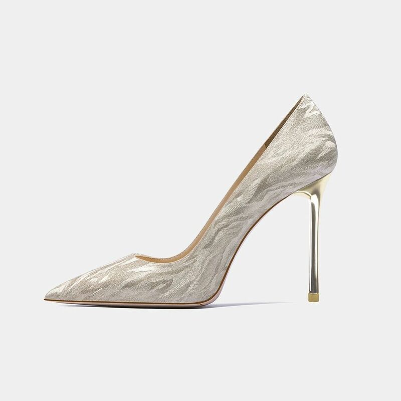 2021 الكلاسيكية موضة النساء أحذية عالية الكعب الإناث أشار تو مضخات مثير جلد طبيعي بريق أحذية حفلات الزفاف الذهبي 5 سنتيمتر
