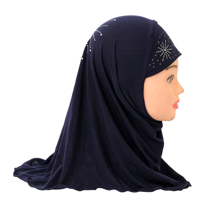 H042 جميلة فتاة صغيرة الحجاب بالحجارة لطيف وشاح القبعات المرأة قبعات يمكن أن تناسب 2-6 سنوات الفتيات حجاب إسلامي