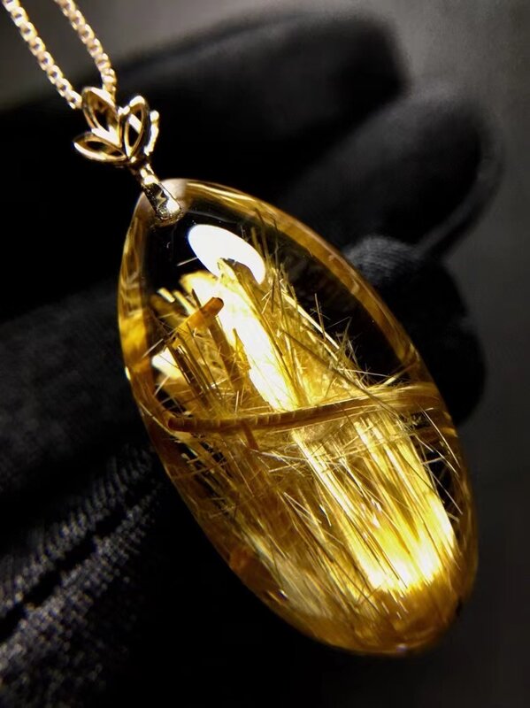 الذهب الطبيعي Rutilated قلادة من الكوارتز قطرة الماء الغنية 28*15.1*10.9 مللي متر الكريستال Rutilated مجوهرات النساء الرجال البرازيل AAAAAAA