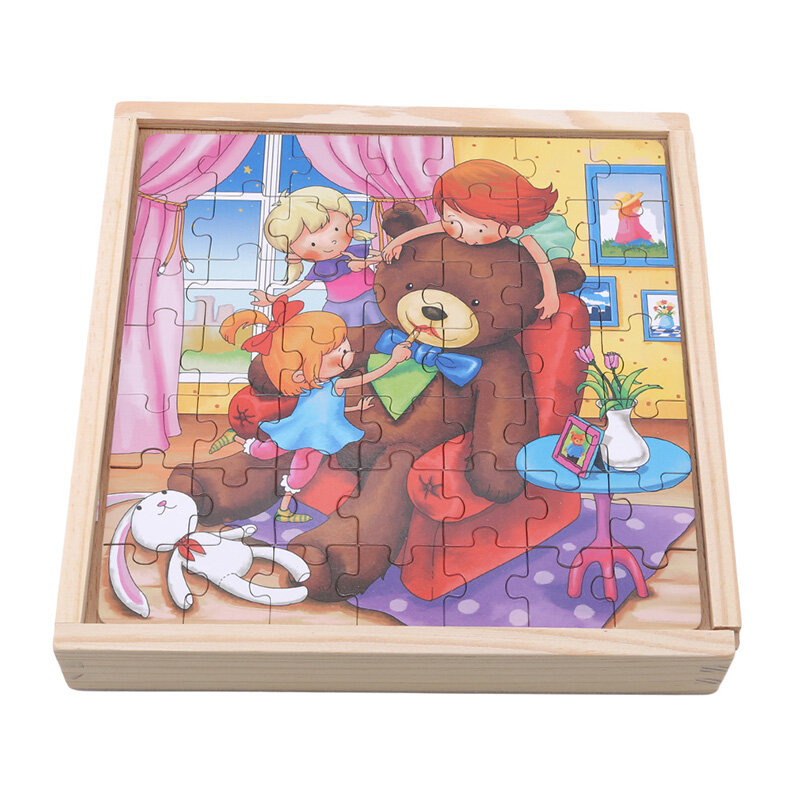 خشبية لغز لعب للأطفال الكرتون الحيوان فتاة صغيرة الخشب بانوراما الاطفال مونتيسوري لعبة تعليمية للأطفال هدية الكريسماس