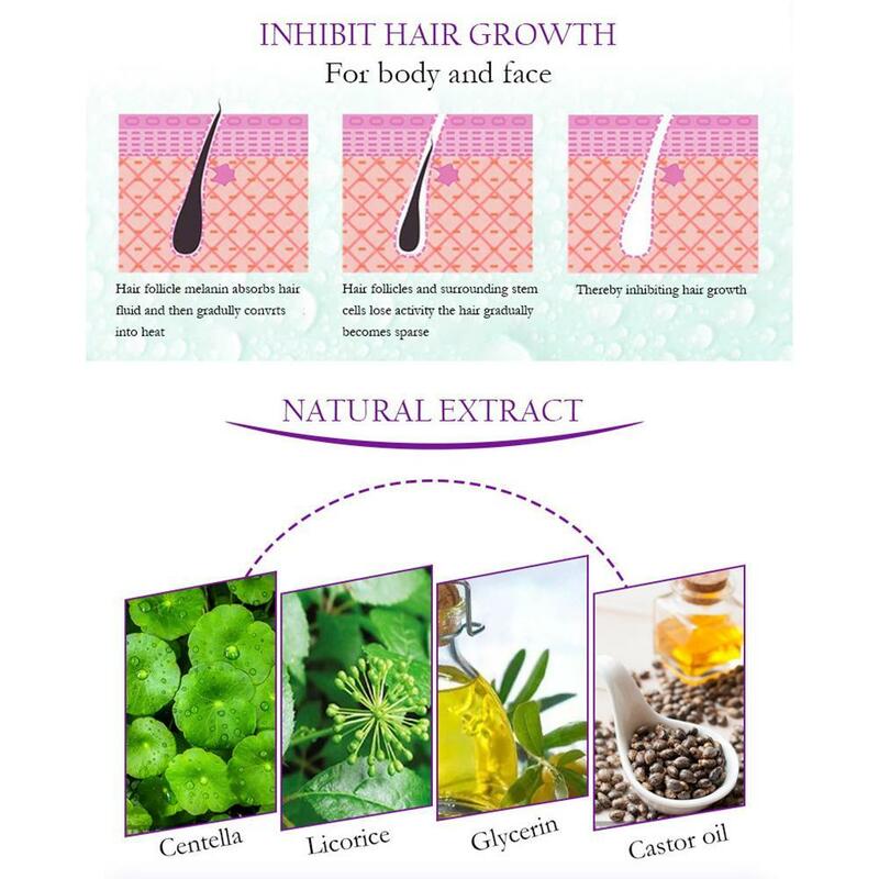 المستخلصات النباتية الطبيعية شَعْر دون ألم إزالة رذاذ يمنع نمو الشعر جوهر إصلاح الجسم السلس غير مزعجة الجمال العناية بالبشرة