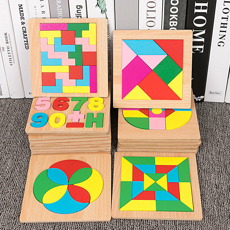 خشبية للأطفال هندسية اللبنات لغز ألعاب تعليمية 16 الطفولة المبكرة الرسومات المعرفية وسائل تعليمية