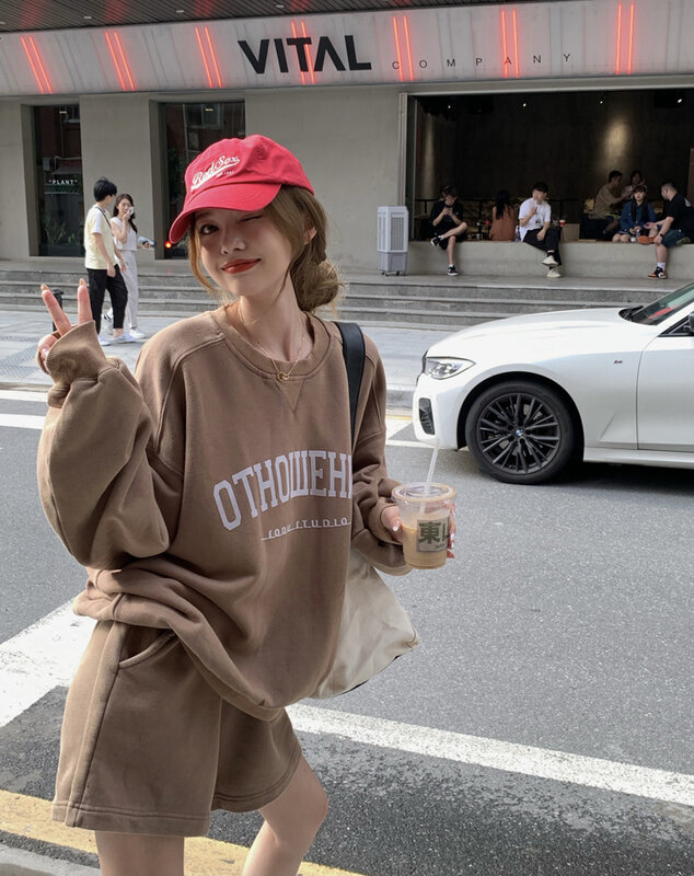 المرأة الخريف بدلة رياضية إلكتروني طباعة البلوز عالية الخصر قصيرة بانت 2 قطعة مجموعة ملابس الشارع الشهير الكورية رداء غير رسمية