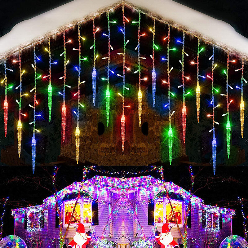عيد الميلاد اكليل مصباح LED متدلي الجنية ستار مصابيح 5-20 متر شلال البيت السنة الجديدة حديقة فناء الديكور 8 طرق زينة عيد الميلاد