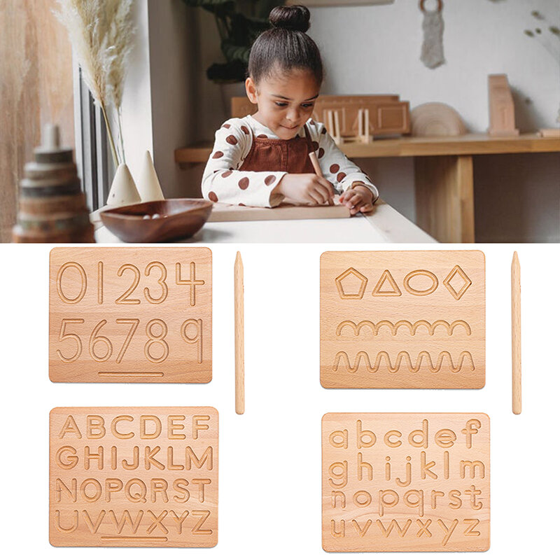 1 قطعة الطفل خشبية مونتيسوري لوحة تتبعية الخشب مزدوجة الوجهين رسائل لوحة رقمية التعليم في مرحلة الطفولة المبكرة لعب الأطفال هدية