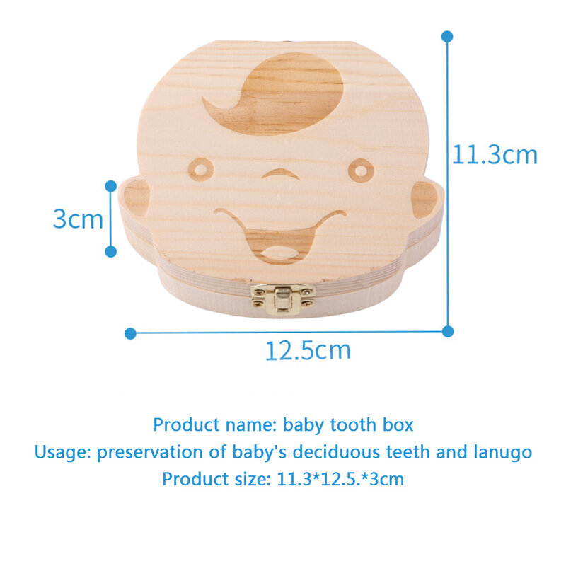الخشب علبة على شكل سن طفل رضيع منظم الإنجليزية الإسبانية الألمانية الفرنسية طفل الأطفال الحليب الأسنان حفظ التخزين Lanugo حامل علبة الأسنان
