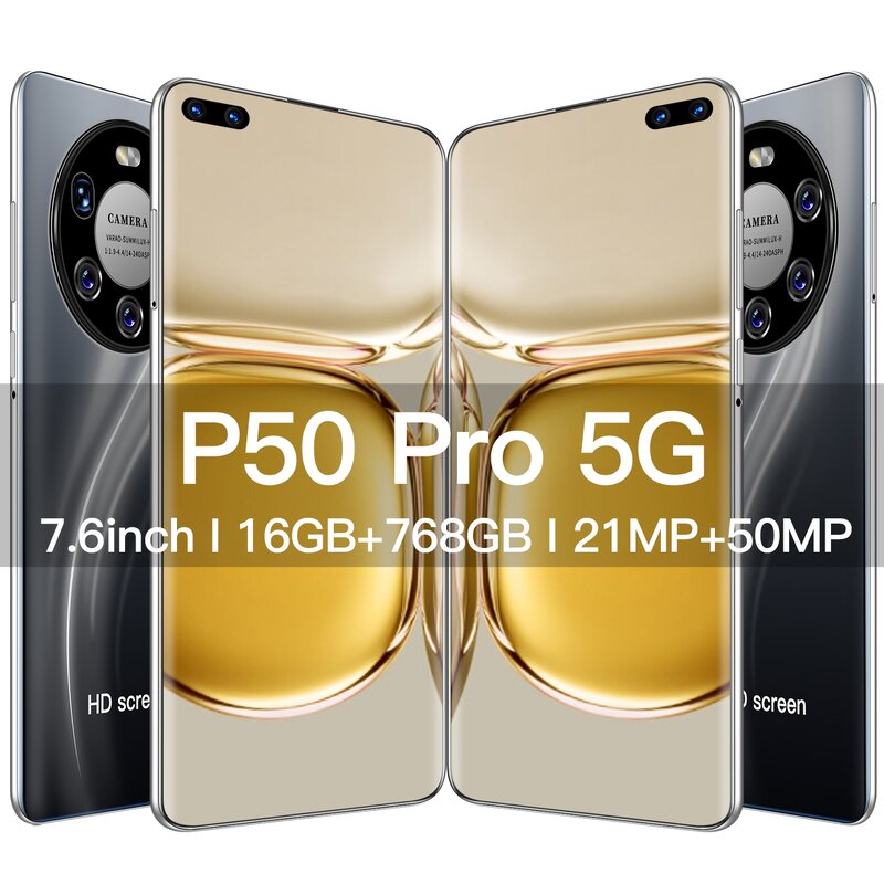 2021 جديد P50 Pro 16GB + 768GB مقفلة 5G هاتف ذكي أندرويد 11 7.6 بوصة 4G/5G شبكة 21MP + 50MP HD كاميرا 6000Mah هاتف محمول لتحديد المواقع