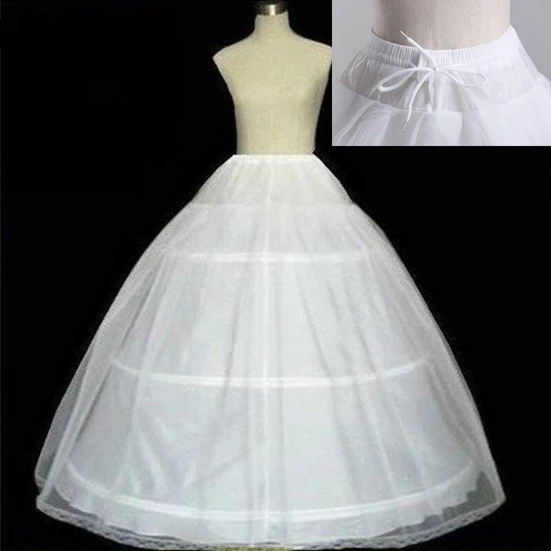 شحن مجاني رخيصة الأبيض 3 الأطواق ثوب نسائي كرينولين زلة تنورة كروية ثوب الزفاف فستان زفاف في الأوراق المالية