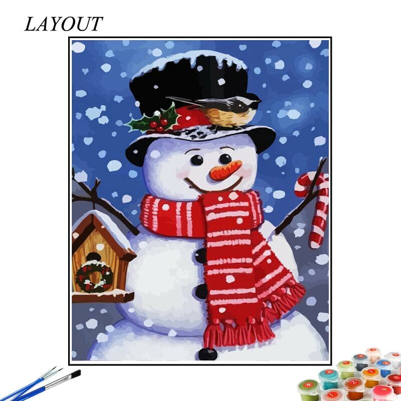 HUACAN-مجموعات الرسم بالأرقام لتزيين المنزل ، رسم رجل الثلج على 